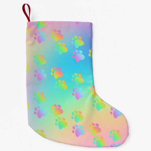 Rainbow Gradient Paw Prints Kleiner Weihnachtsstrumpf (Vorderseite)