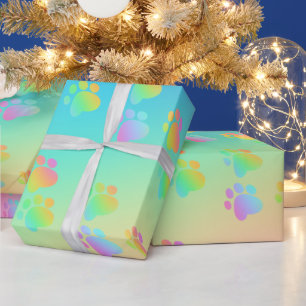 Rainbow Gradient Paw Prints Wrapping Paper Geschenkpapier
