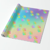 Rainbow Gradient Paw Prints Wrapping Paper Geschenkpapier (Ungerollt)