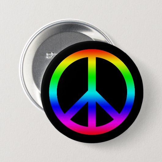 Rainbow Gradient Peace Symbol Sign On Black Button (Vorne & Hinten)
