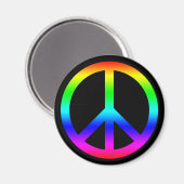 Rainbow Gradient Peace Symbol Sign On Black Magnet (Vorderseite/Rückseite)