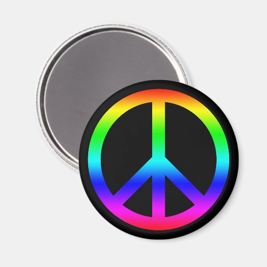 Rainbow Gradient Peace Symbol Sign On Black Magnet (Vorderseite/Rückseite)