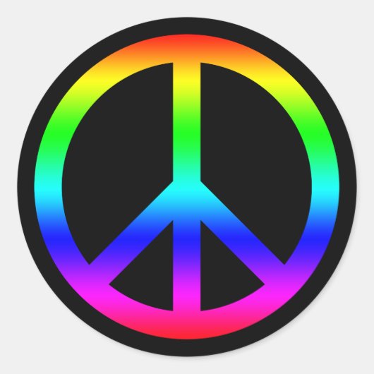 Rainbow Gradient Peace Symbol Sign On Black Runder Aufkleber (Vorderseite)