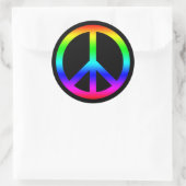 Rainbow Gradient Peace Symbol Sign On Black Runder Aufkleber (Tasche)