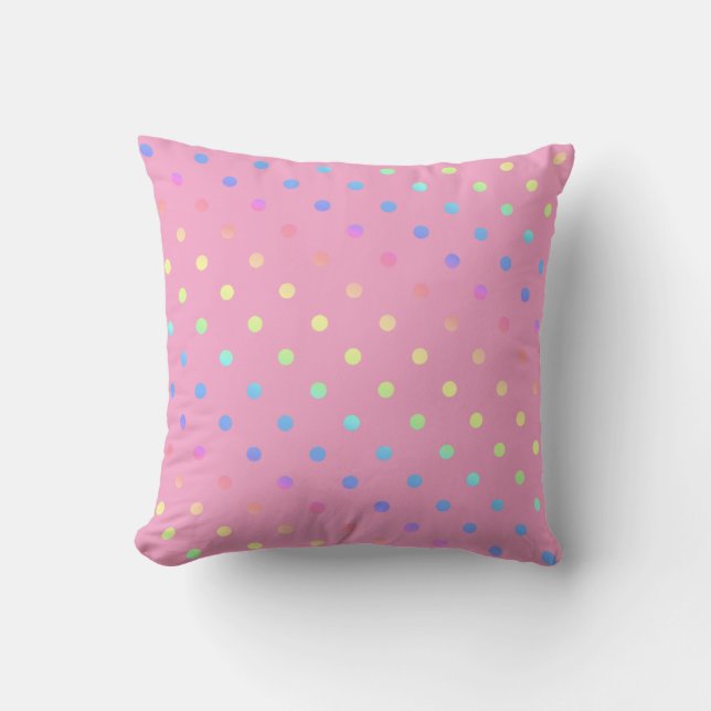 Rainbow Gradient Polka Punkte auf Rosa Kissen (Vorderseite)