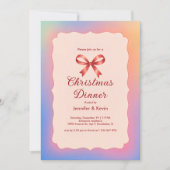 Rainbow Gradient Red Bow Weihnachtsessen Feiertagskarte (Vorderseite)