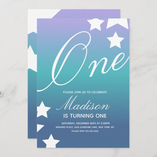 Rainbow Gradient Stars Jegliche farbige Einladung (Vorne/Hinten)