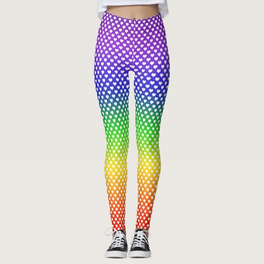 Rainbow Gradient White Heart Pattern Leggings (Vorderseite)
