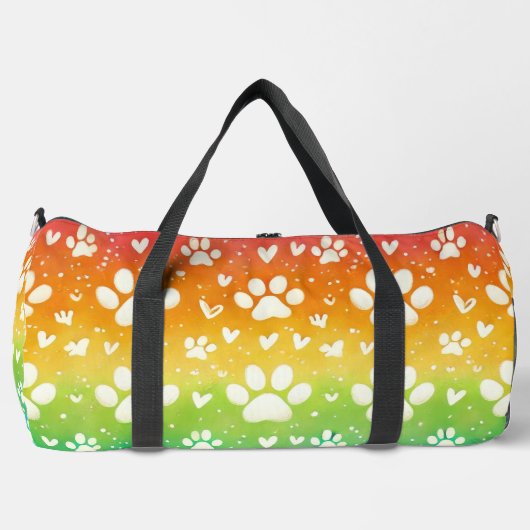 Rainbow Gradient White Paw Print Duffle Bag (Vorderseite)