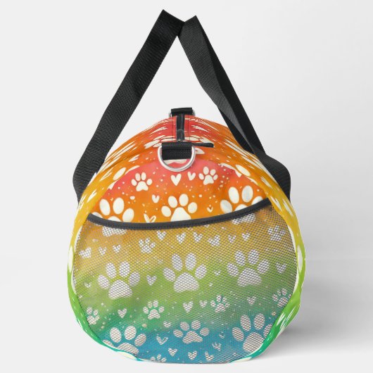 Rainbow Gradient White Paw Print Duffle Bag (Rechts)