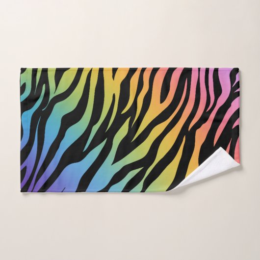 Rainbow Gradient Zebrastreifen Drucken auf Schwarz Badhandtuch Set (Handtuch)