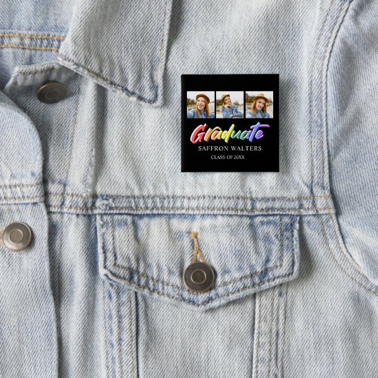 Rainbow Graduate 3 Foto Abschluss Button (Beispiel)