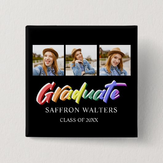 Rainbow Graduate 3 Foto Abschluss Button (Vorderseite)