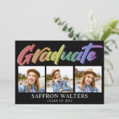 Rainbow Graduate 3 Foto Abschluss Einladung (Stehend Vorderseite)