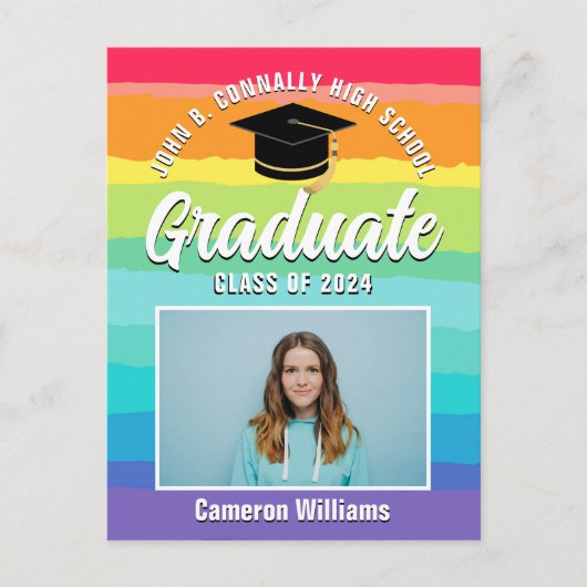 Rainbow Graduate Foto Chic LGBTQ Abschluss Postkarte (Vorderseite)