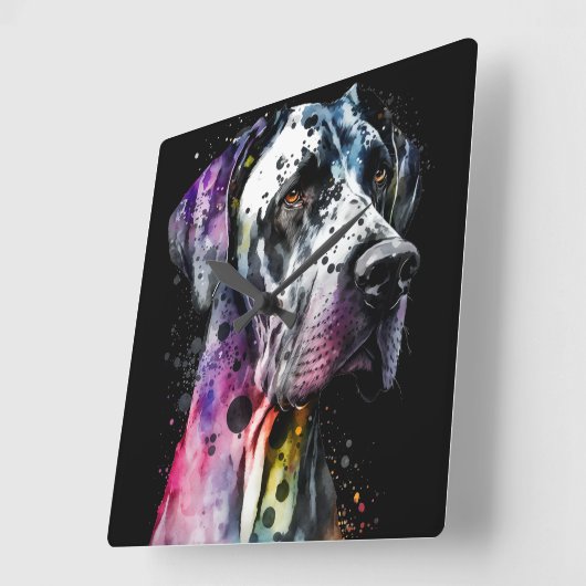 Rainbow Great Dane Quadratische Wanduhr (Winkel)