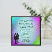 Rainbow Green Accent Gay Wedding Einladung (Stehend Vorderseite)