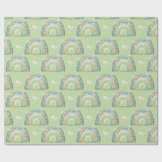 Rainbow Green und Blue mit Cars Street Signs Boy Geschenkpapier (Flach)
