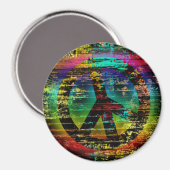 Rainbow Grunge Peace Magnet, farbenfroh Magnet (Vorderseite/Rückseite)