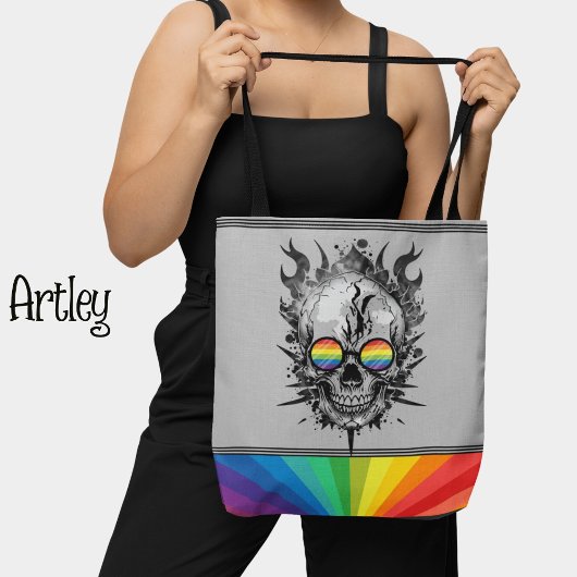 Rainbow Grunge Skull Graue Sonnenbrille Gay Pride Tasche