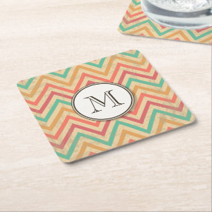 Rainbow Grunge Zigzag Zickzack Streifen Rechteckiger Pappuntersetzer