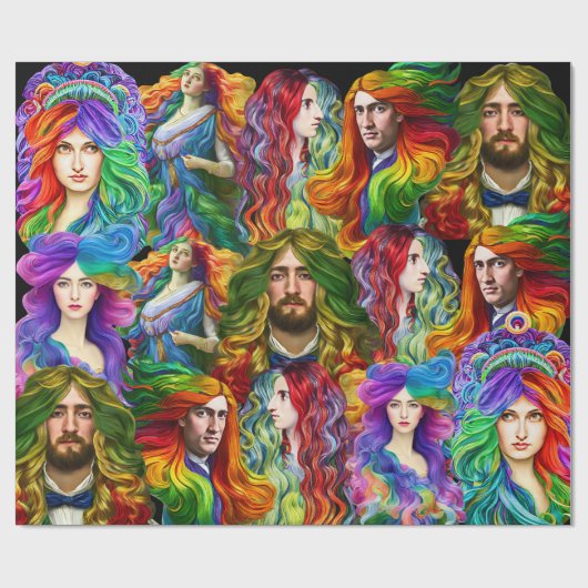 Rainbow haar Goddess men Damen Fantasy Art Geschenkpapier (Flach)