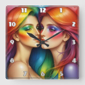 Rainbow-haarige Frauen verkörpern farbenfrohe Schö Quadratische Wanduhr (Vorderseite)