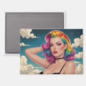 Rainbow Hair Button-Up Cloud Hintergrund Magnet (Vorderseite/Rückseite)