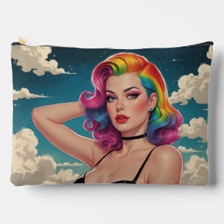 Rainbow Hair Button-Up Cloud Hintergrund Zubehörtasche