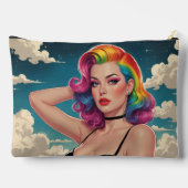 Rainbow Hair Button-Up Cloud Hintergrund Zubehörtasche (Rückseite)