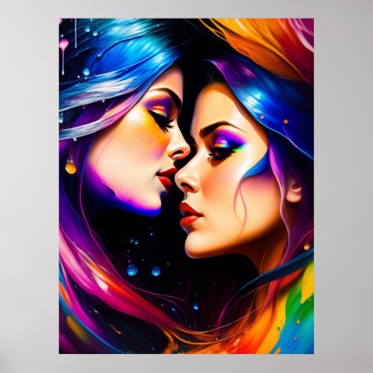 Rainbow Hair Frauen in Liebe Poster (Vorne)