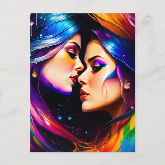 Rainbow Hair Frauen in Liebe Postkarte (Vorderseite)