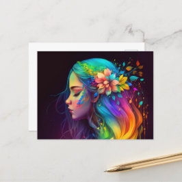 Rainbow Hair Girl Postkarte