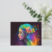 Rainbow Hair Girl Postkarte (Stehend Vorderseite)