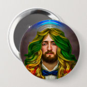 Rainbow Hair Man Man of Liebe Fantasy surreal LGBT Button (Vorne & Hinten)
