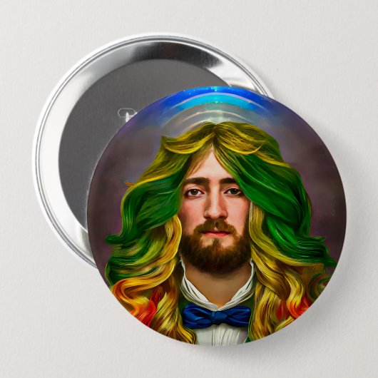 Rainbow Hair Man Man of Liebe Fantasy surreal LGBT Button (Vorne & Hinten)