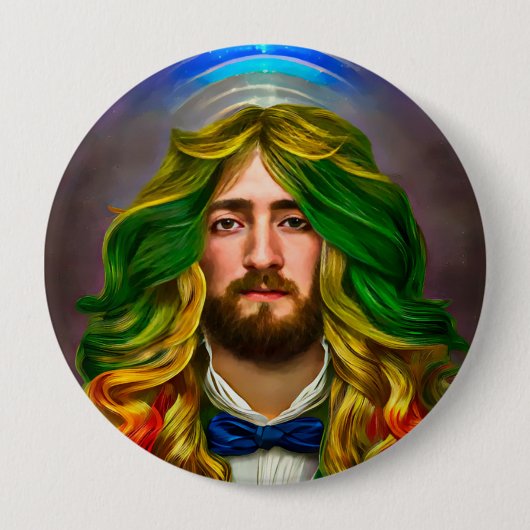 Rainbow Hair Man Man of Liebe Fantasy surreal LGBT Button (Vorderseite)
