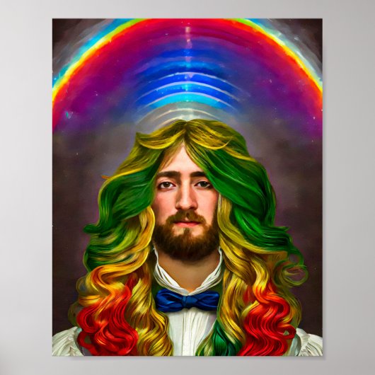 Rainbow Hair Man Man of Liebe Fantasy surreal LGBT Poster (Vorne)