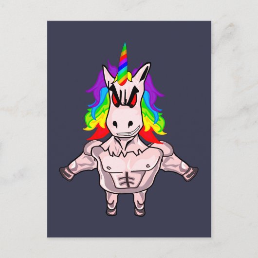 Rainbow-Hair Muskel-Einhorn-Gebäude Postkarte (Vorderseite)