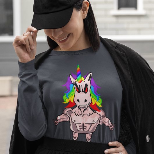 Rainbow-Hair Muskel-Einhorn-Gebäude T-Shirt