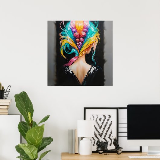 Rainbow Hair - Rückwärts Portrait Style Poster (Heimbüro)