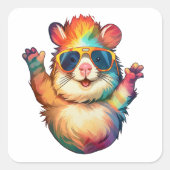 Rainbow Hamster Peace Vibes Quadratischer Aufkleber (Vorderseite)