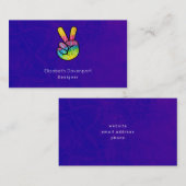 Rainbow Hand Peace Sign Acid Lila Hintergrund Visitenkarte (Vorne/Hinten)