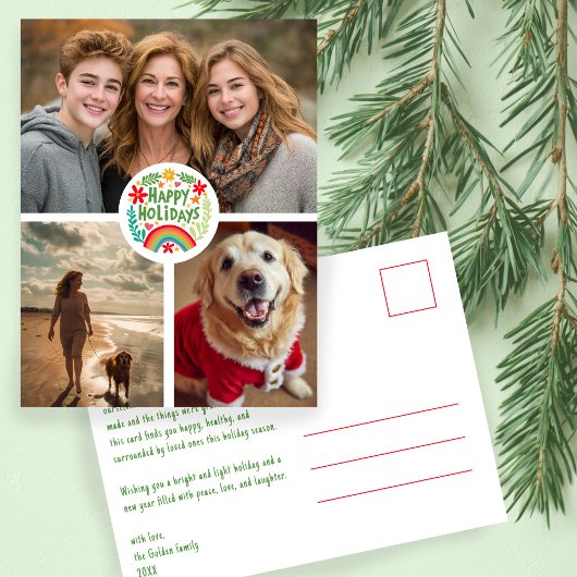 Rainbow HandGezeichnet Niedlicher Urlaub CUSTOM 3 Postkarte