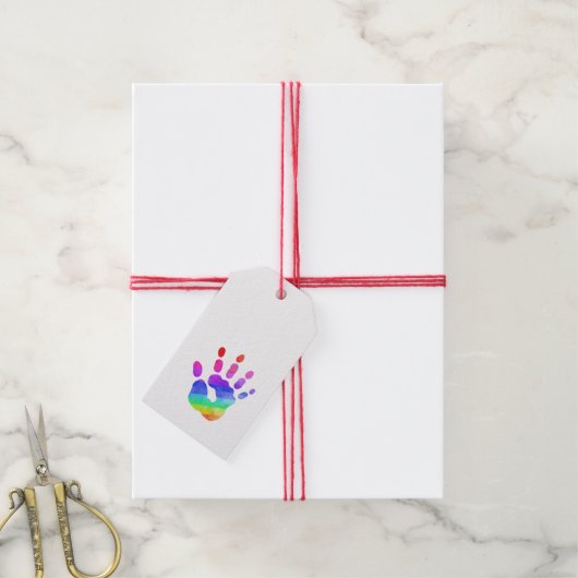 Rainbow Handprint Farbenfrohe Kinder Moderner Unis Geschenkanhänger (Mit Garn)