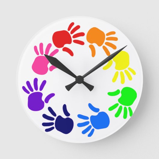 Rainbow Handprints Clock Runde Wanduhr (Vorderseite)