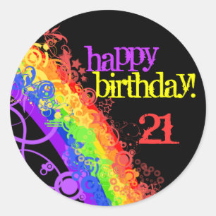 Rainbow Happy 21. Geburtstagsticker Runder Aufkleber