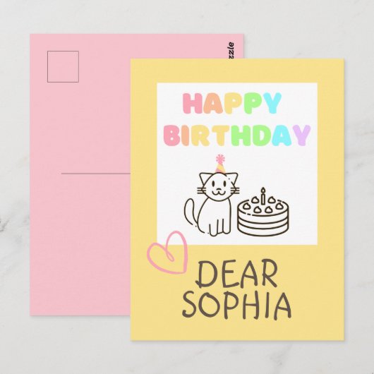 Rainbow Happy Birthday Cat Postcard Postkarte (Vorne/Hinten)