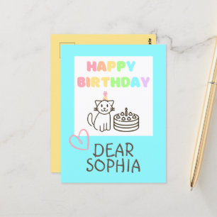 Rainbow Happy Birthday Cat Postcard Postkarte