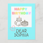 Rainbow Happy Birthday Cat Postcard Postkarte (Vorderseite)